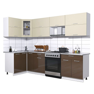 Кухня угловая "Мила Глосс 60-12х27" 2,1 м (шоколад-ваниль)