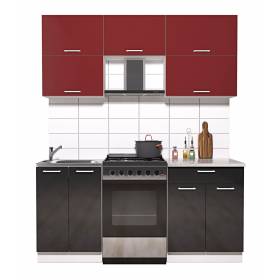 Кухня "Мила Глосс 60-19" 1,3 м (черный-бордовый)