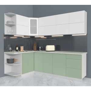 Кухня угловая "Мила-Матте 1,5х2,4 А" (мята матовый белый матовый)