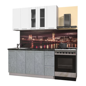 Кухня "Мила Пластик 1,5 Б" (мрамор-белый)
