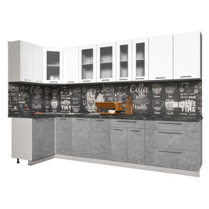 Кухня угловая "Мила Пластик 1,2 х 3,2" (мрамор-белый)