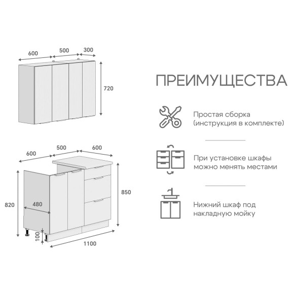 Кухня Марика 1,1 Синий софт