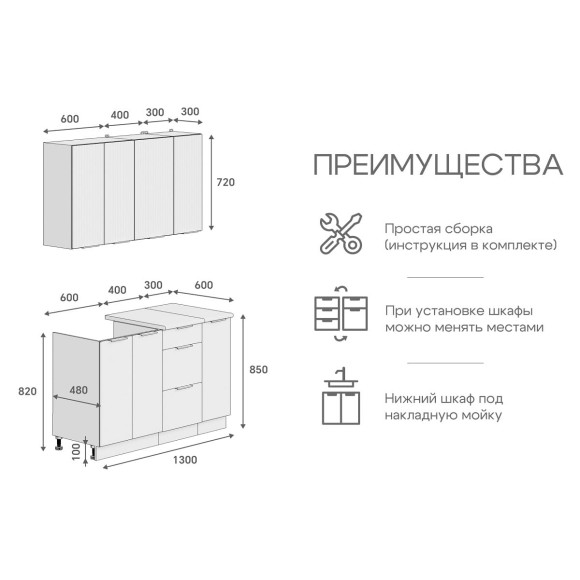 Кухня Марика 1,3 Графит софт