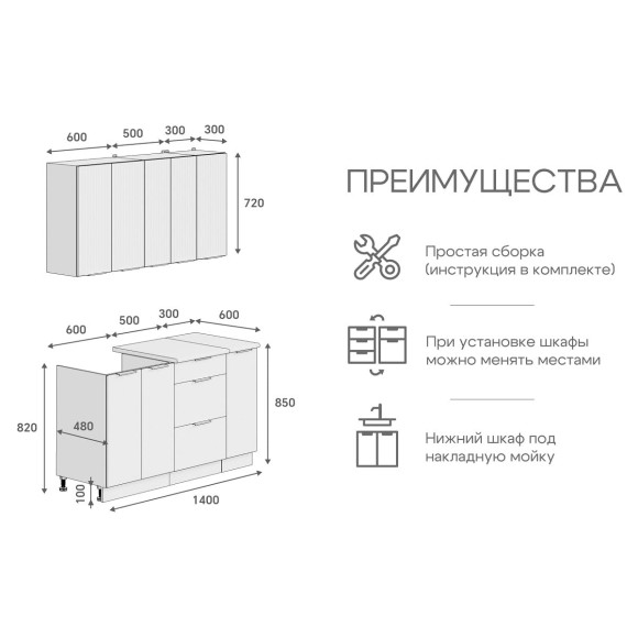 Кухня Марика 1,4 Синий софт