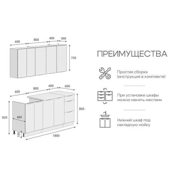 Кухня Марика 1,8 Графит софт