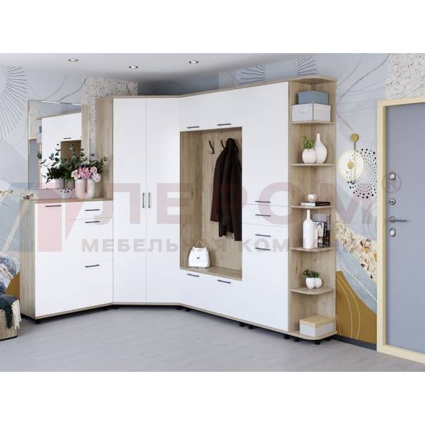 Комплект мебели для прихожей Грейс-1 гикори Джексон светлый - белый Бриллиант глянцевый