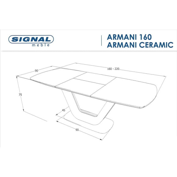 Стол обеденный SIGNAL ARMANI CERAMIC 160 раскладной серый